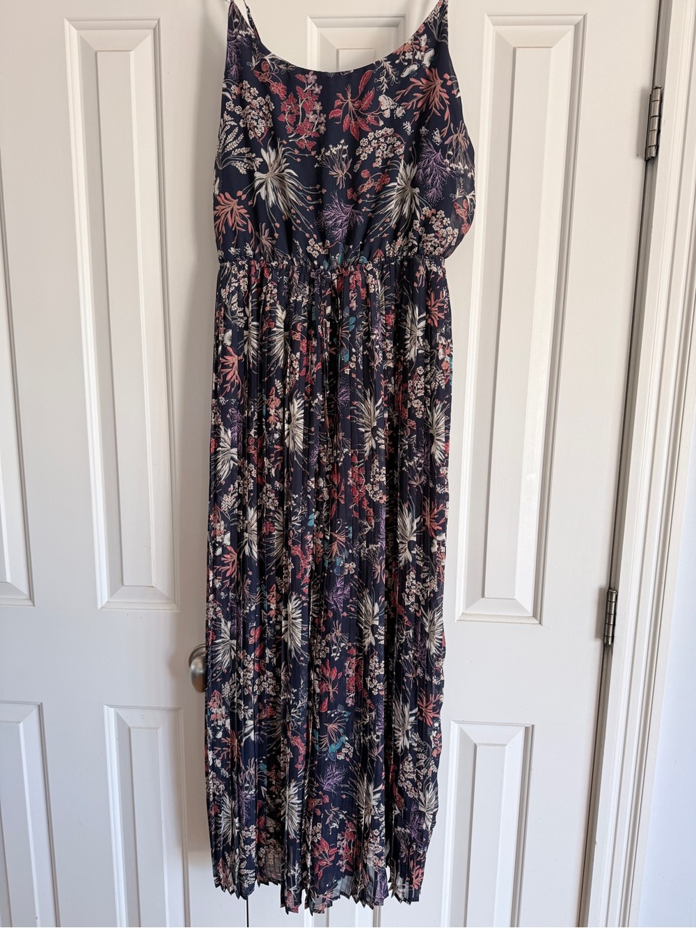Navy Floral Spaghetti-Strap Maxi Dress